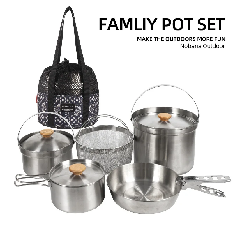 Camping Cooking Set With Bag - Novo Conjunto de Panelas de Aço