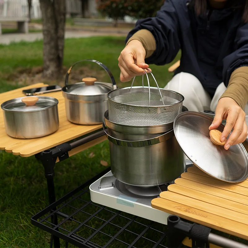Novo Conjunto de Panelas de Aç - Camping Cooking Set With Bag avaliação e preço
