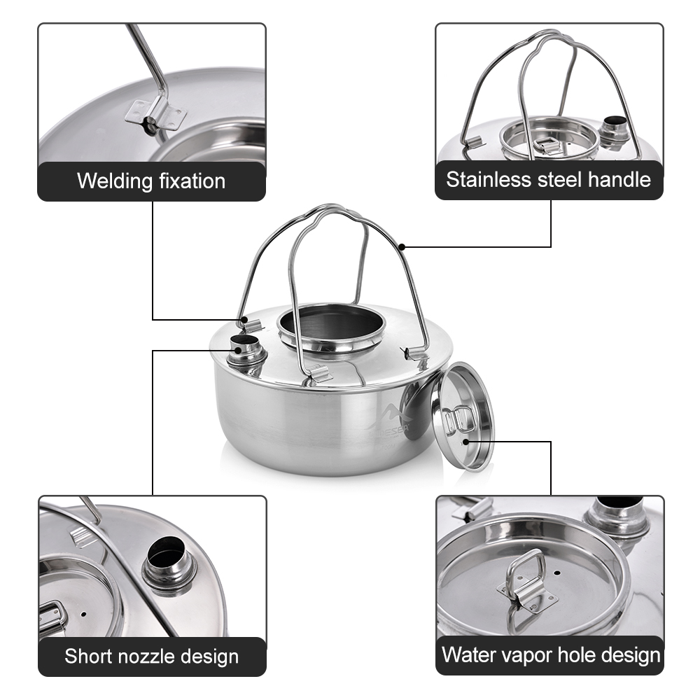 Widesea-Chaleira de aço inoxid - Camping Cooking Kettle avaliação e preço